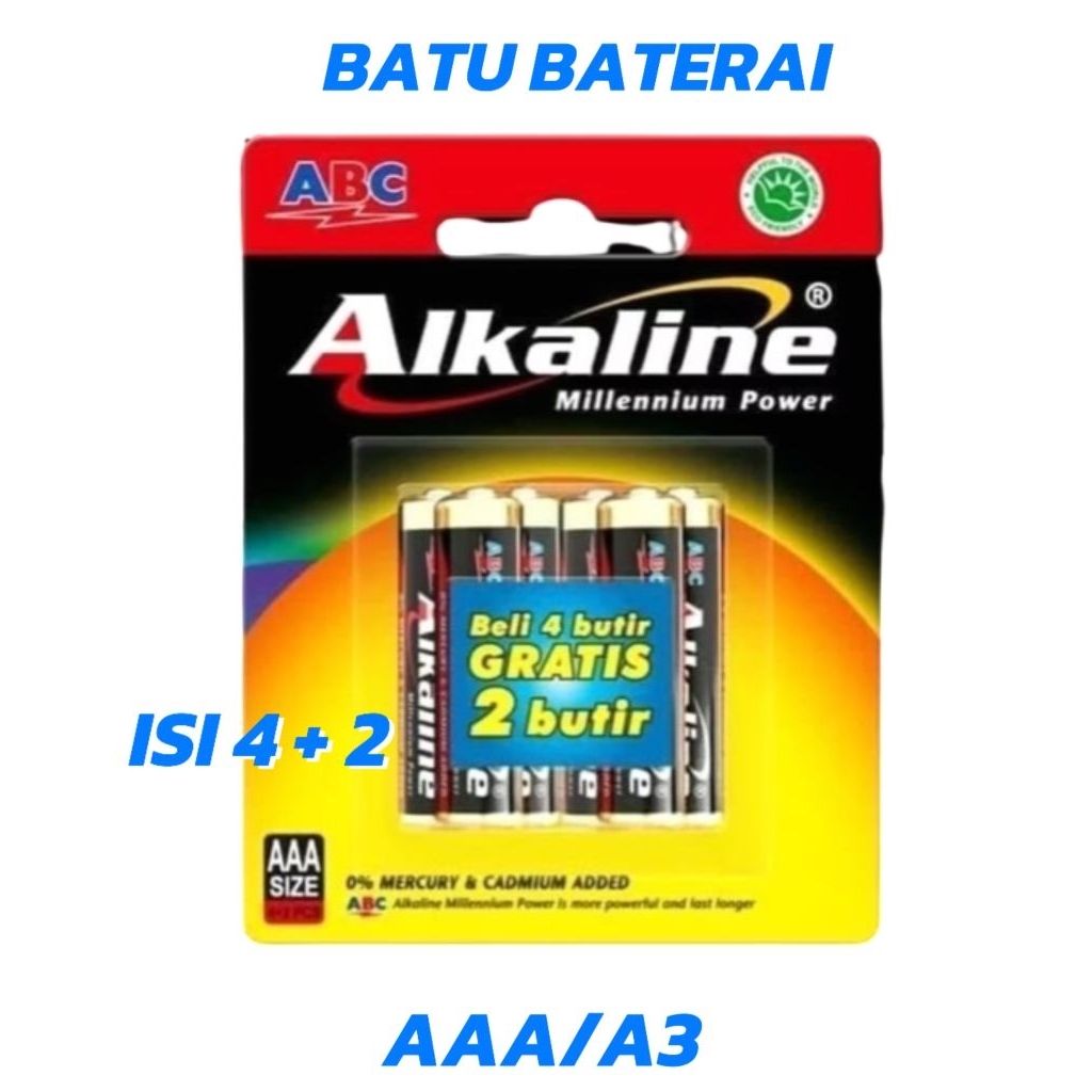 batu baterai ABC alkaline ORIGINAL murah (1 & 2 pcs)/baterai alkaline abc AA/A2 : 6 PCS/AAA/A3 : 6 P