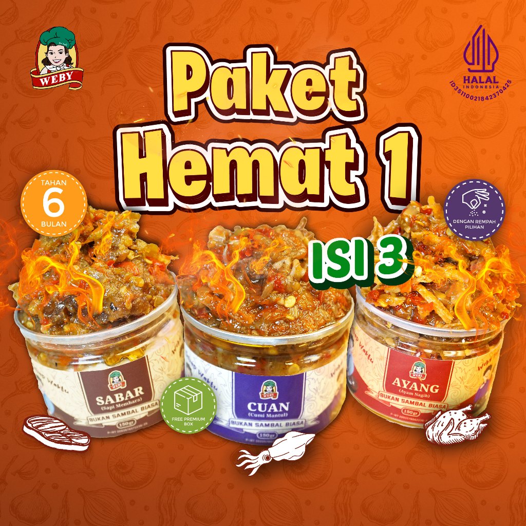 

Sambal Weby Paket Hemat ISI 3 Varian Rasa - Sambal Ayam, Sambal Cumi, Sambal Daging Sapi isi 150 Gr