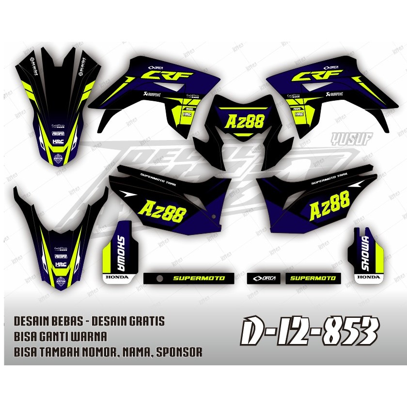 Decal CRF 150 L - Stiker Motor Crf 150 L Biru hitam kuning stabilo D-I2-1460 I2-1571