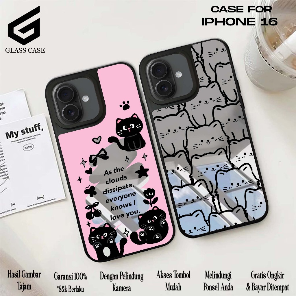 MIRROR CASE IPHONE 16 SOFTCASE KACA FULL COVER CASING CERMIN ( KUCING ) - CASING HP AESTHETIC - CASI