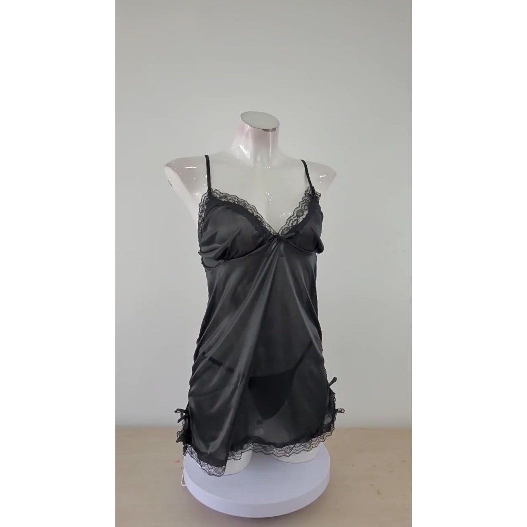 [oddsolshop] pekanbaru/Lingerie Set Dress V Neck Satin Baju Tidur Piyama Dinas Wanita Malam - 601