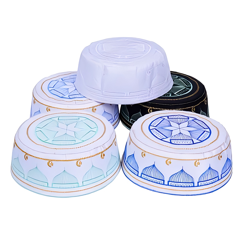 Peci Madinah Bugis Motif Bordir Original | Peci Haji | Songkok Putih | Motif Pohon Kurma