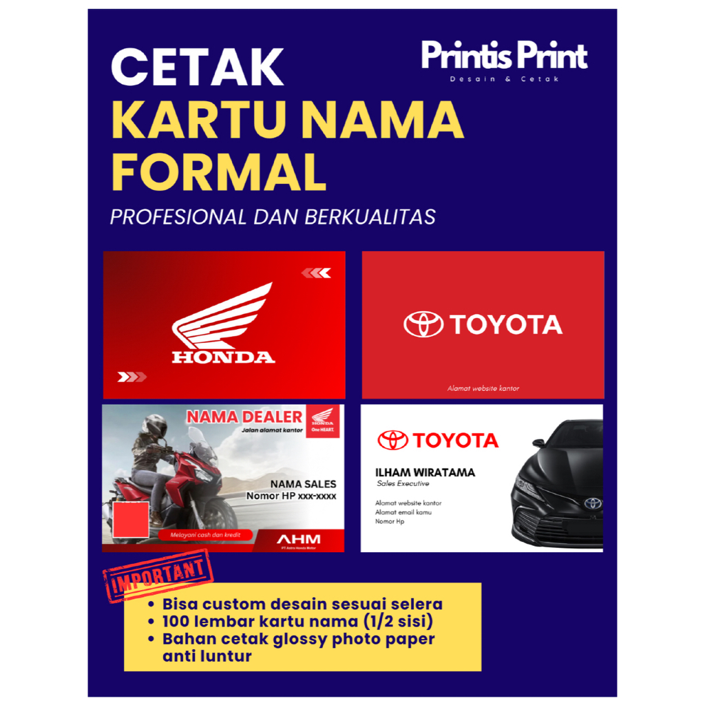 

KARTU NAMA PERUSAHAAN 100 PCS BUSINESS CARD CUSTOM DESAIN BAHAN ANTI LUNTUR DENGAN TAMPILAN ELEGAN