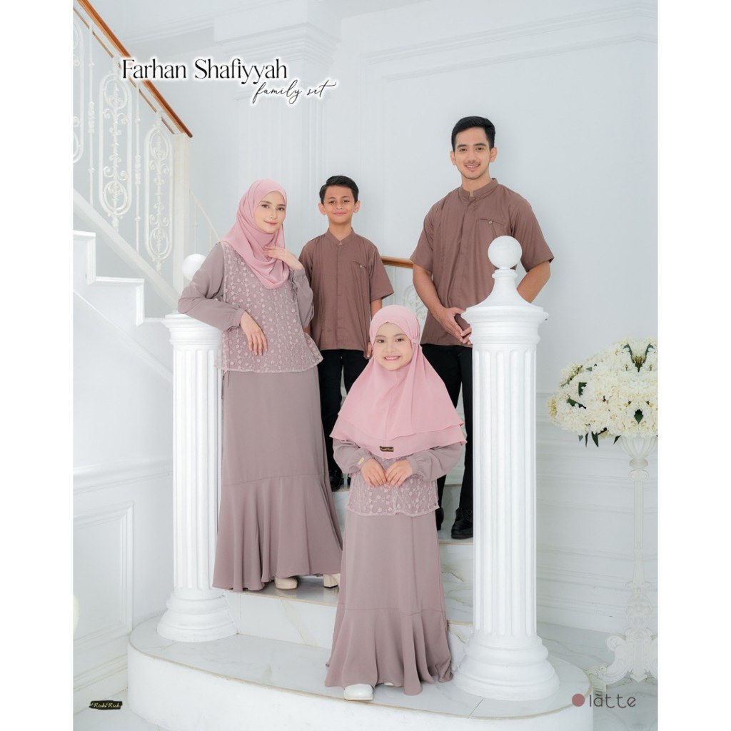 RISKIRICH Farhan Shafiyyah Latte Baju Sarimbit Keluarga Lebaran 2025