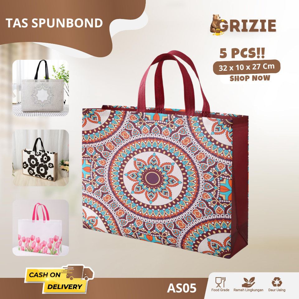 

(5Pcs) Tas Spunbond / Goodie Bag Spunbond / Spunbond Bag / Tas Spunbond Motif / Tas Belanja / Tas Kain / Tas Hampers Souvenir Hampers Hajatan Ultah Event /Tas Kain Tebal Kaku Spunbond Anti Air /Tas Belanja Reuseable AS05