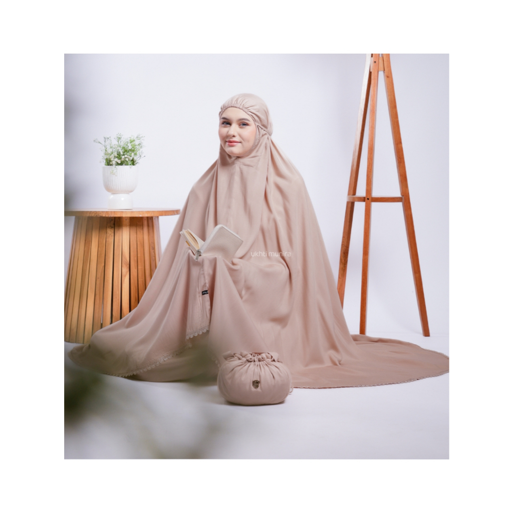 UKHTI MUNIRA Mukena Dewasa Polos Rayon Premium Kombinasi Renda