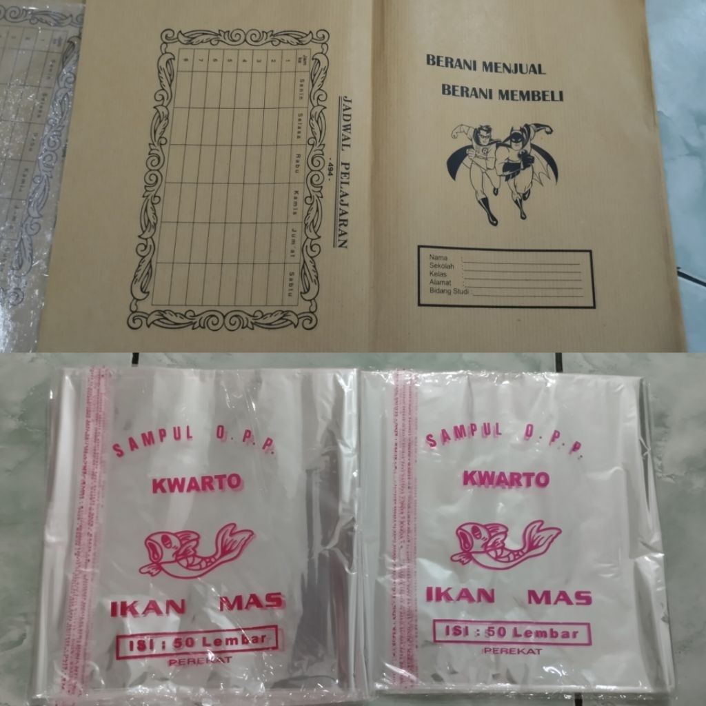 

Sampul cover plastik opp lem perekat coklat karakter kartun buku tulis kwarto anak sekolah back to school