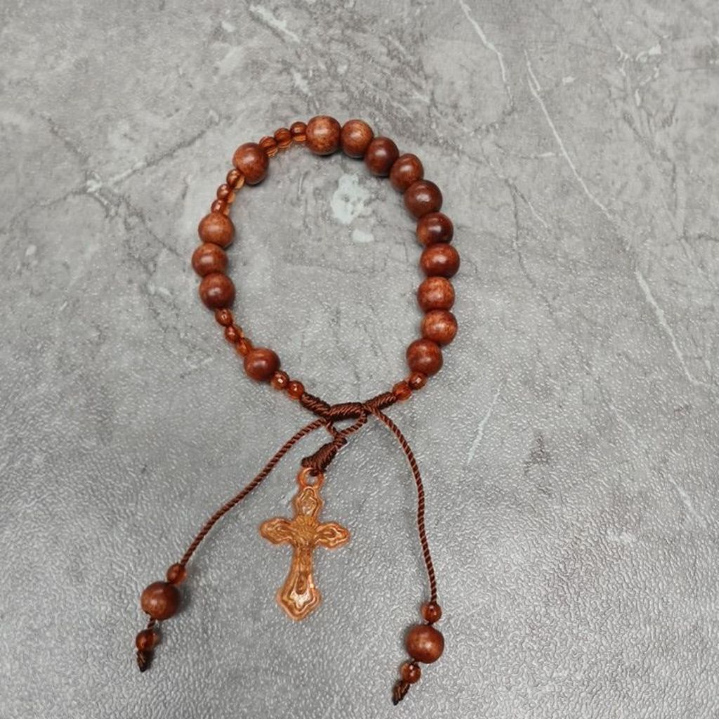 GELANG ROSARIO KAYU SALIB ORANGE