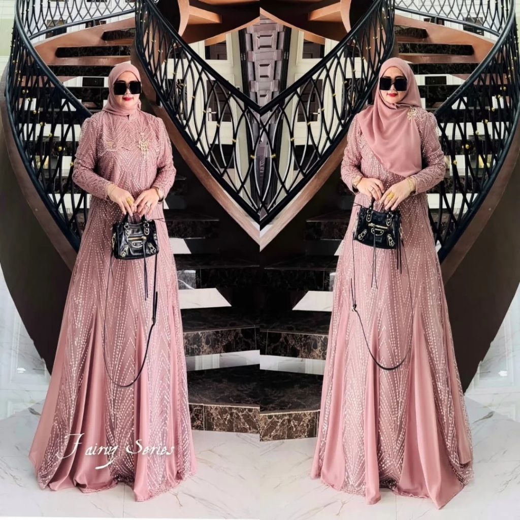 MaleaFashion Fairuz Series Dress Bahan Ceruty Babydoll Mix Tile Spangle Terbaru Gamis Wanita Muslim