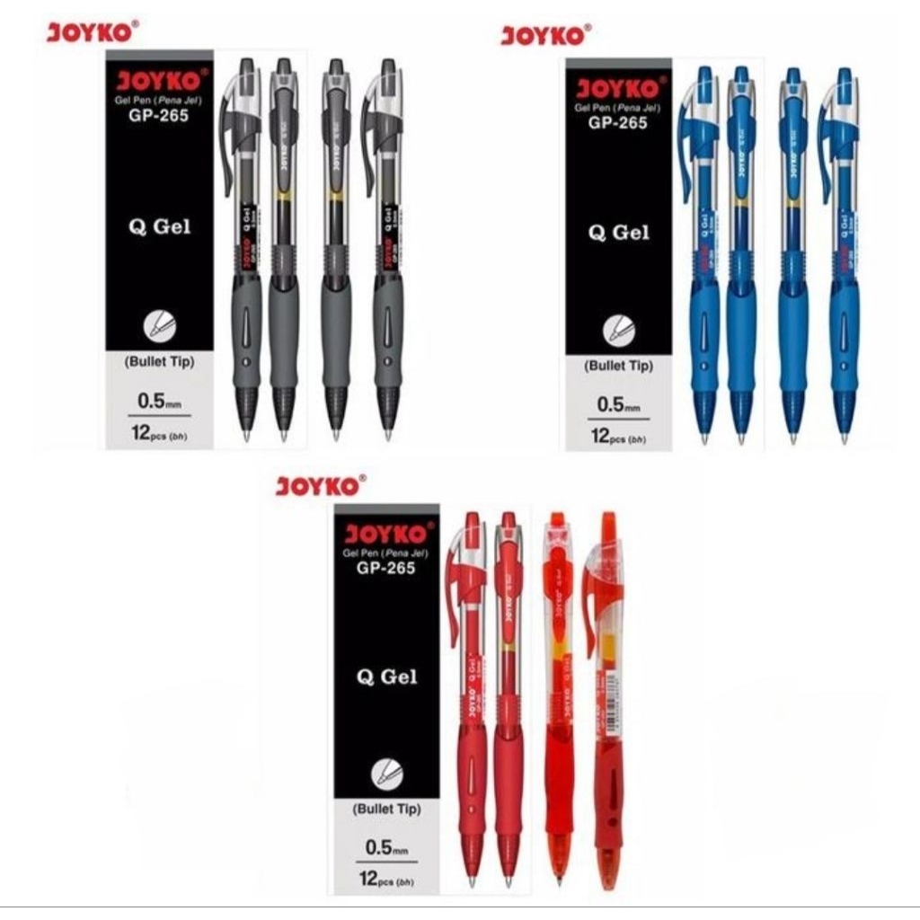 

JOYKO Pulpen Gel Cetek Q Gel GP-265 0.5 mm Biru / Hitam / Merah - Doz isi 12 Pcs.