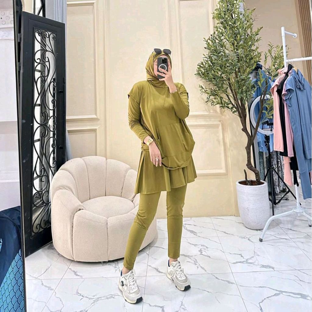 Setelan Baju Olahraga Wanita Muslim Terbaru/ Setcel 3in1 Baju Olahraga Bahan Jersey Premium/ Setelan