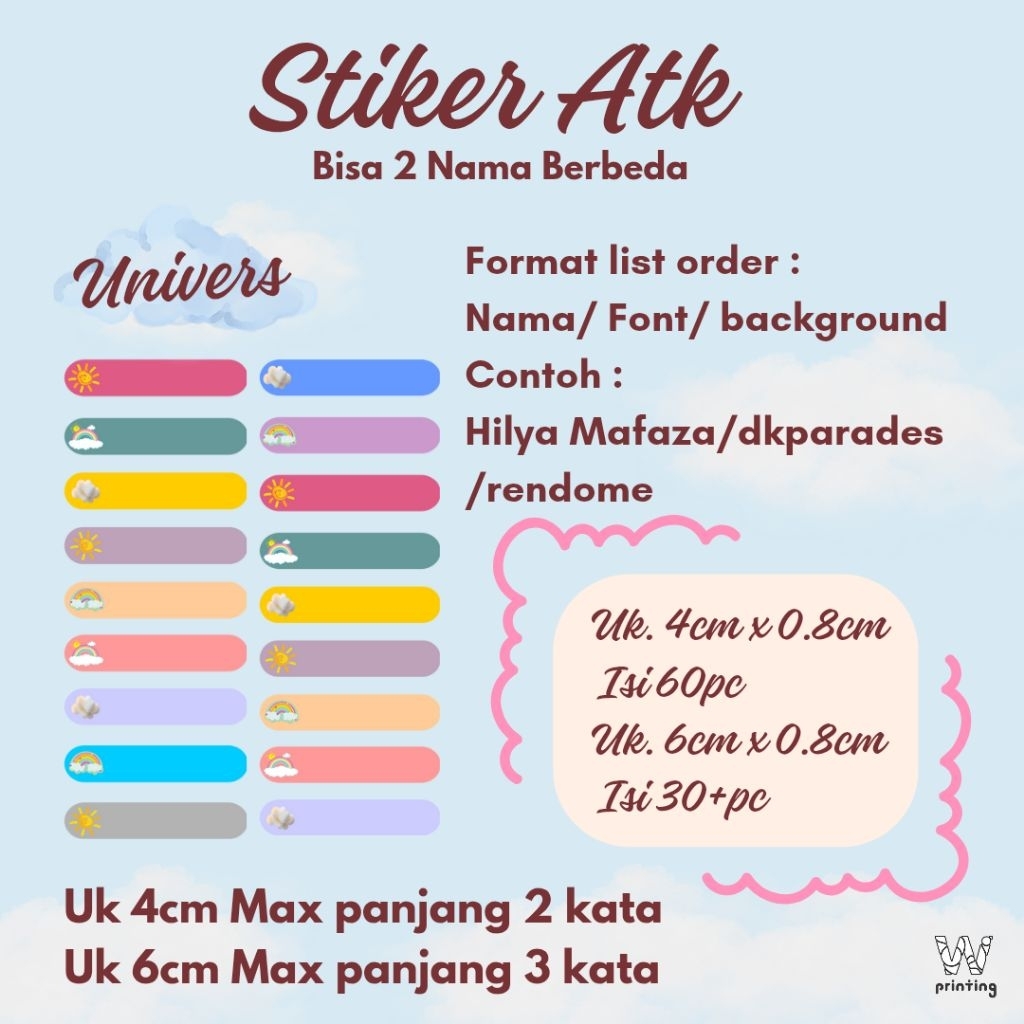 

Stiker Label Nama Custome Waterproof Pensil ATK Bahan Vinyl Matte Anti Air