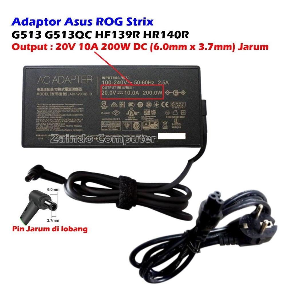 ADAPTOR ASUS ROG ‎STRIX 20V 10A 200W (6.0MM X 3.7MM) G15 G513IE-HN046T G513IE-HN089W G513QC-HN120T G