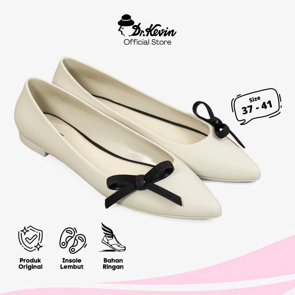 Dr. Kevin 531-200 Sepatu Flat Wanita Warna Cream & Hitam