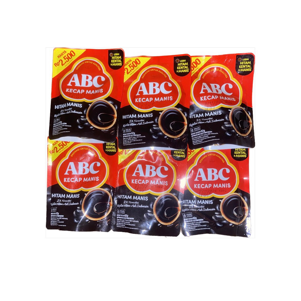 

[ISI 6 PCS] Kecap Manis ABC 62g – Lebih Hitam, Kental & Manis | Kecap Sachet Hemat Masak Harian