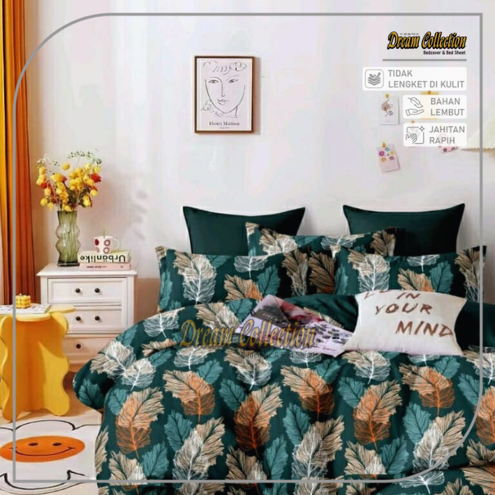 Bedcover Set + Sprei Motif Mulch atau Daun Daun Bahan Katun Premium