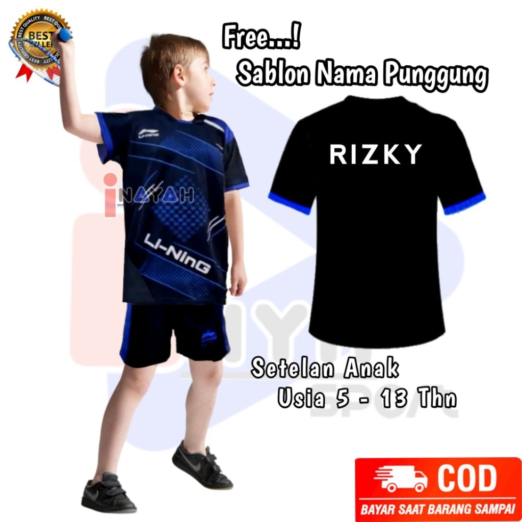 (FREE SABLON NAMA)Baju Olahraga Anak Kaos Badminton Setelan Futsal Voli