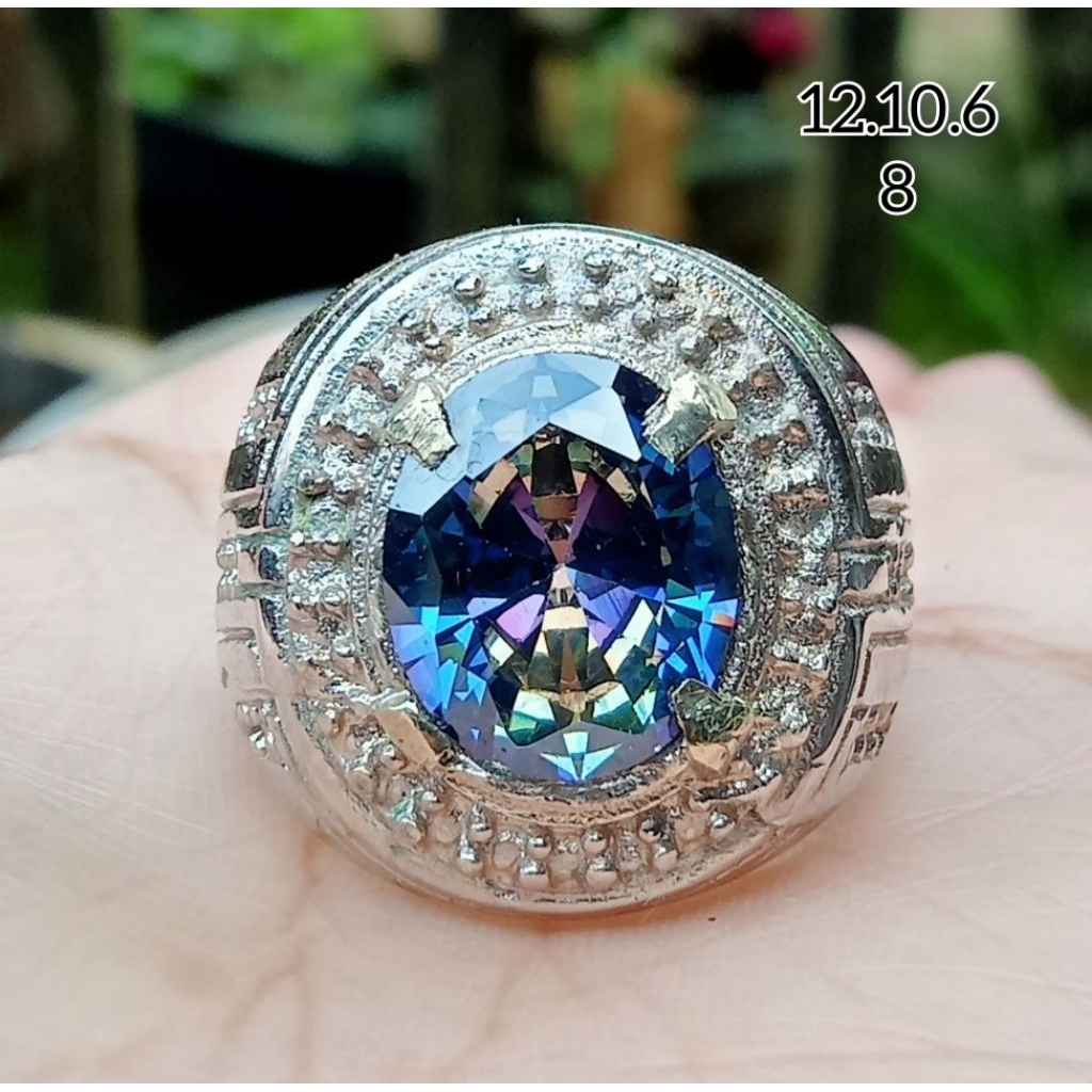 Cincin Batu Permata Natural Mystic Quartz Rainbow Pelangi / Kalimaya india