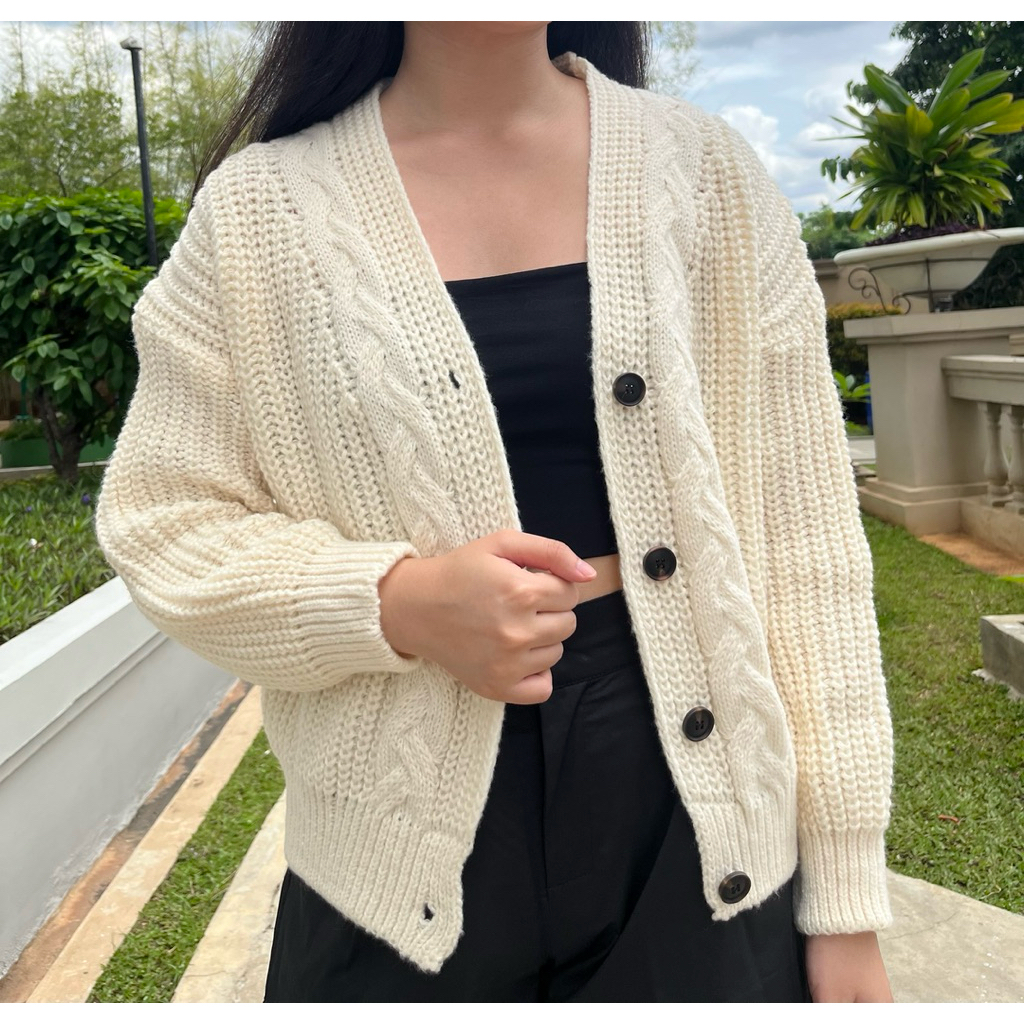 [NEW] Cardigan Rajut Premium Warna Putih & Pink