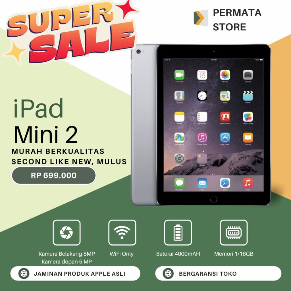 iPad Mini 2 JAMINAN ORIGINAL PRODUK APPLE & BONUS STYLUS