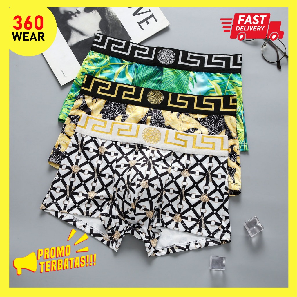Celana Dalam Pria Men's Underwear Boxer Brief Sempak Laki Segiempat Motif Floral Terbaru Satin Silk 