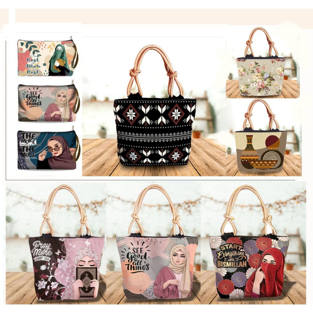 Tas Tote Bag Muslimah Tas Tali Sumbu