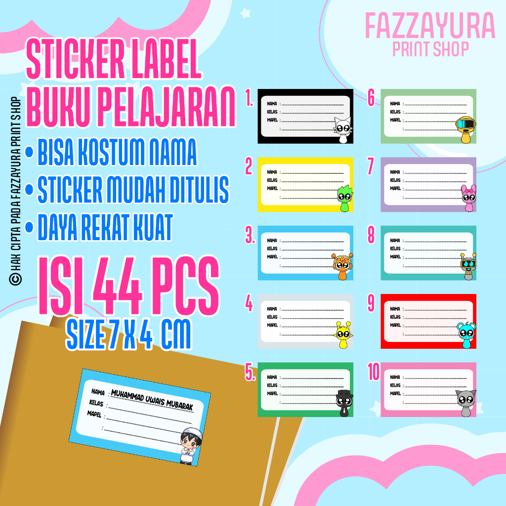 

STICKER LABEL BUKU TEMA SPRUNKI | Isi 44 PCS Size7x4 cm