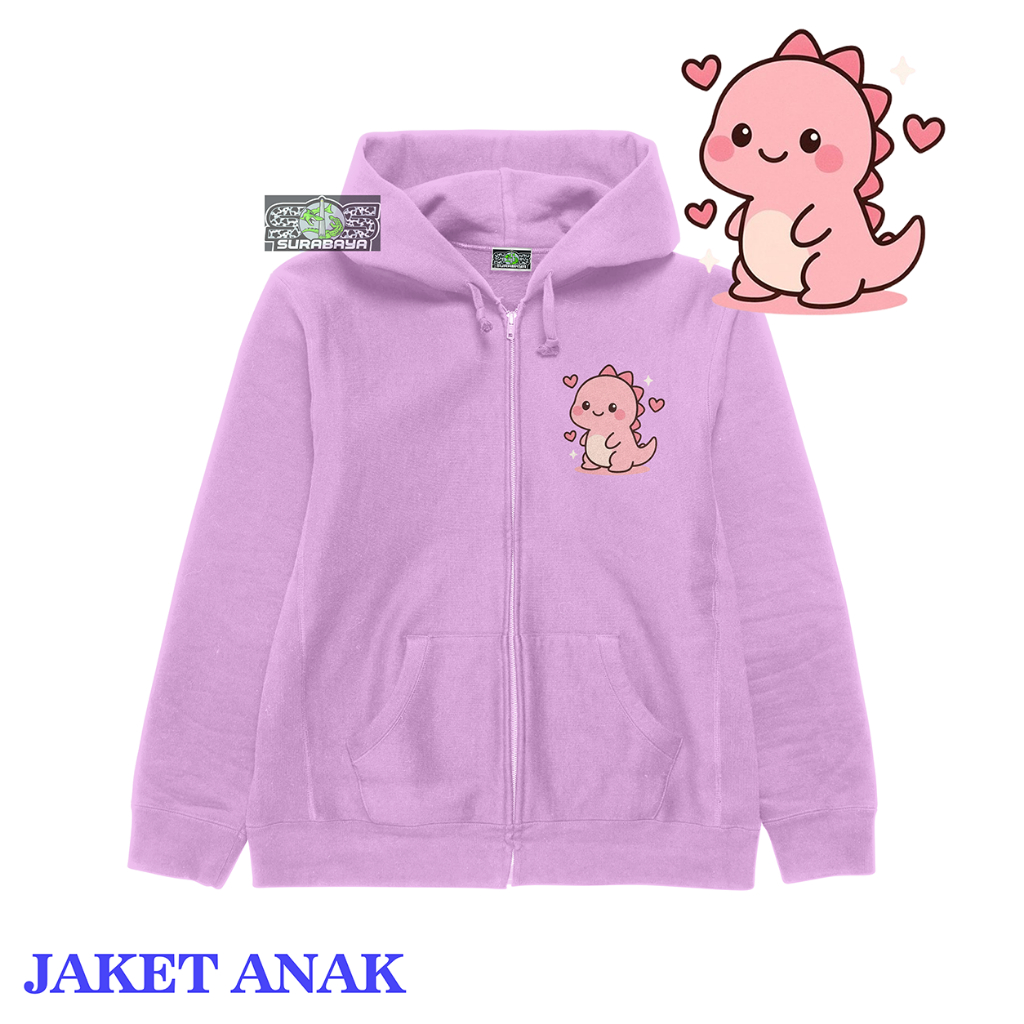 COD Jaket Anak Cowok Cewek MOTIF DINO PINK Usia 3 Sampai 12 Tahun Premium Quality