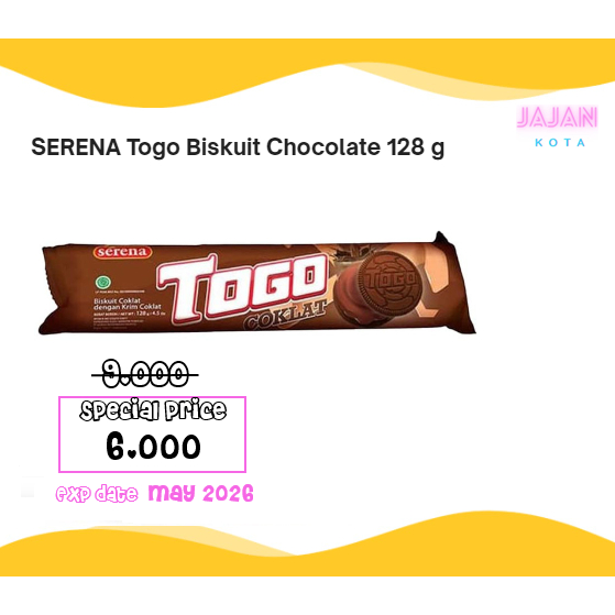 

Togo Serena Biskuit Coklat 128 gram