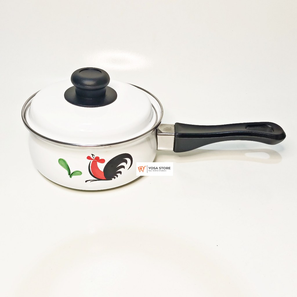 Sauce Pan Panci Susu Ayam Jago Dia. 16 cm Enamel Kedaung Home