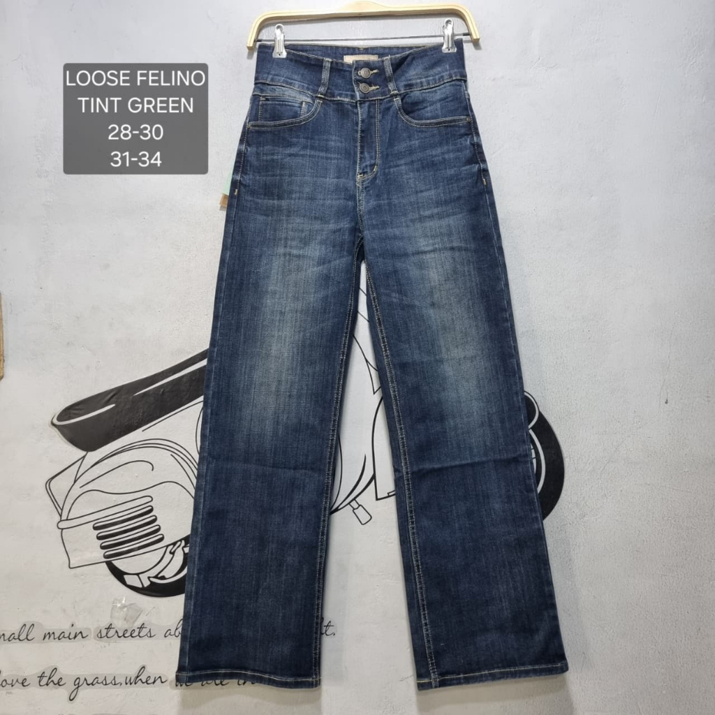 LaMalla - Loose Felino Tint | Celana Jeans Wanita Standart Highwaist Best Seller Bahan Melar (Strech