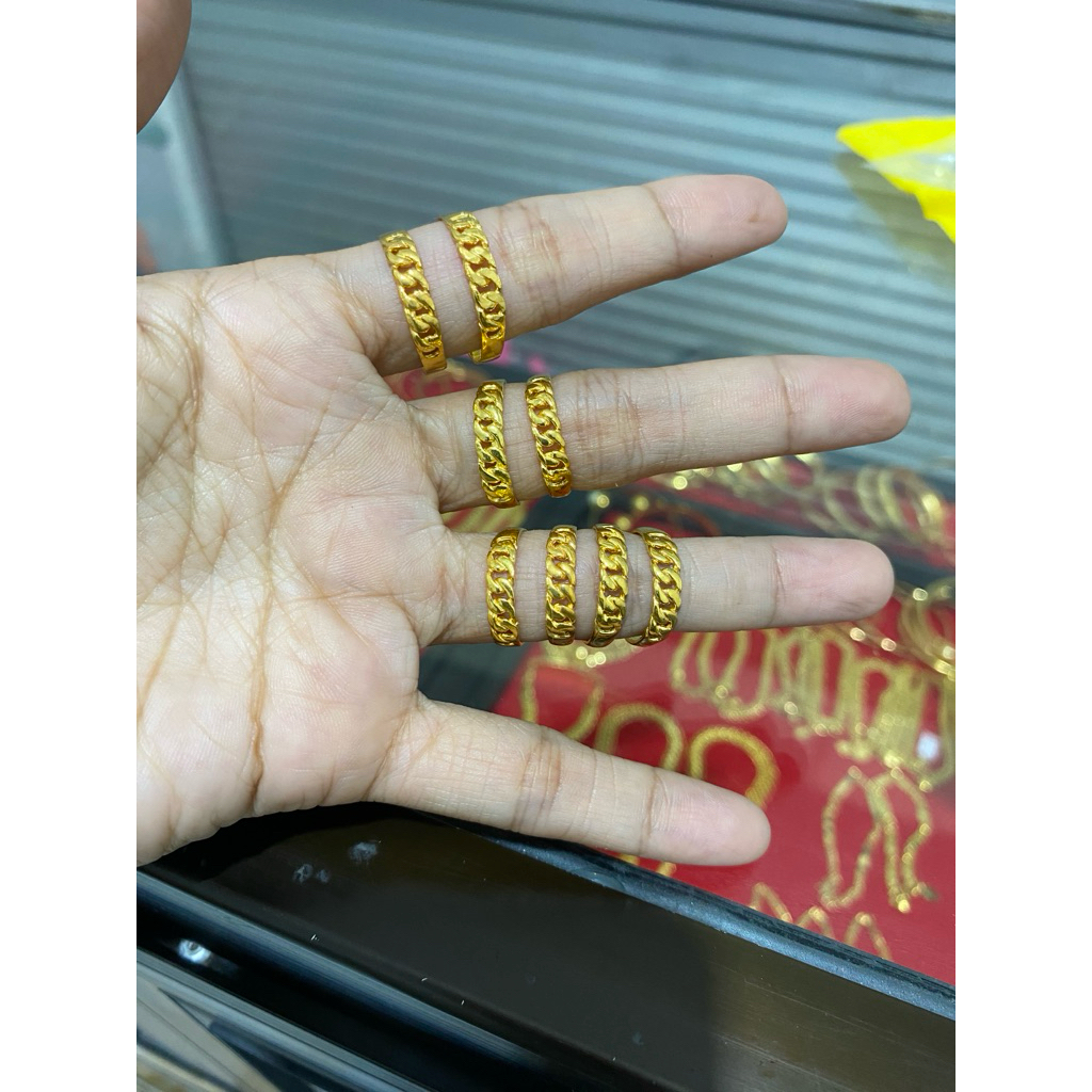 cincin tembaga model rantai lapis emas 22k