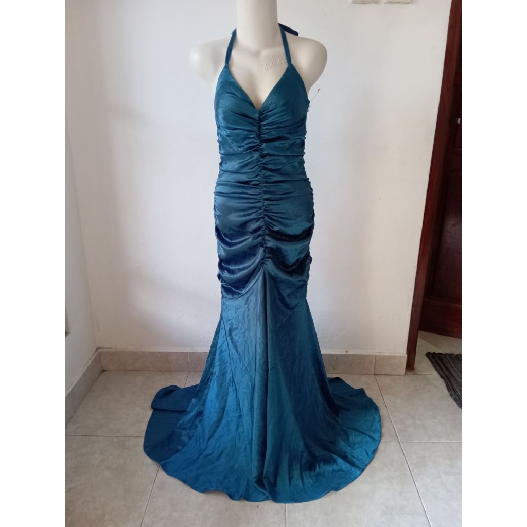 Preloved Dress Pesta Jessica McClintock blue silk