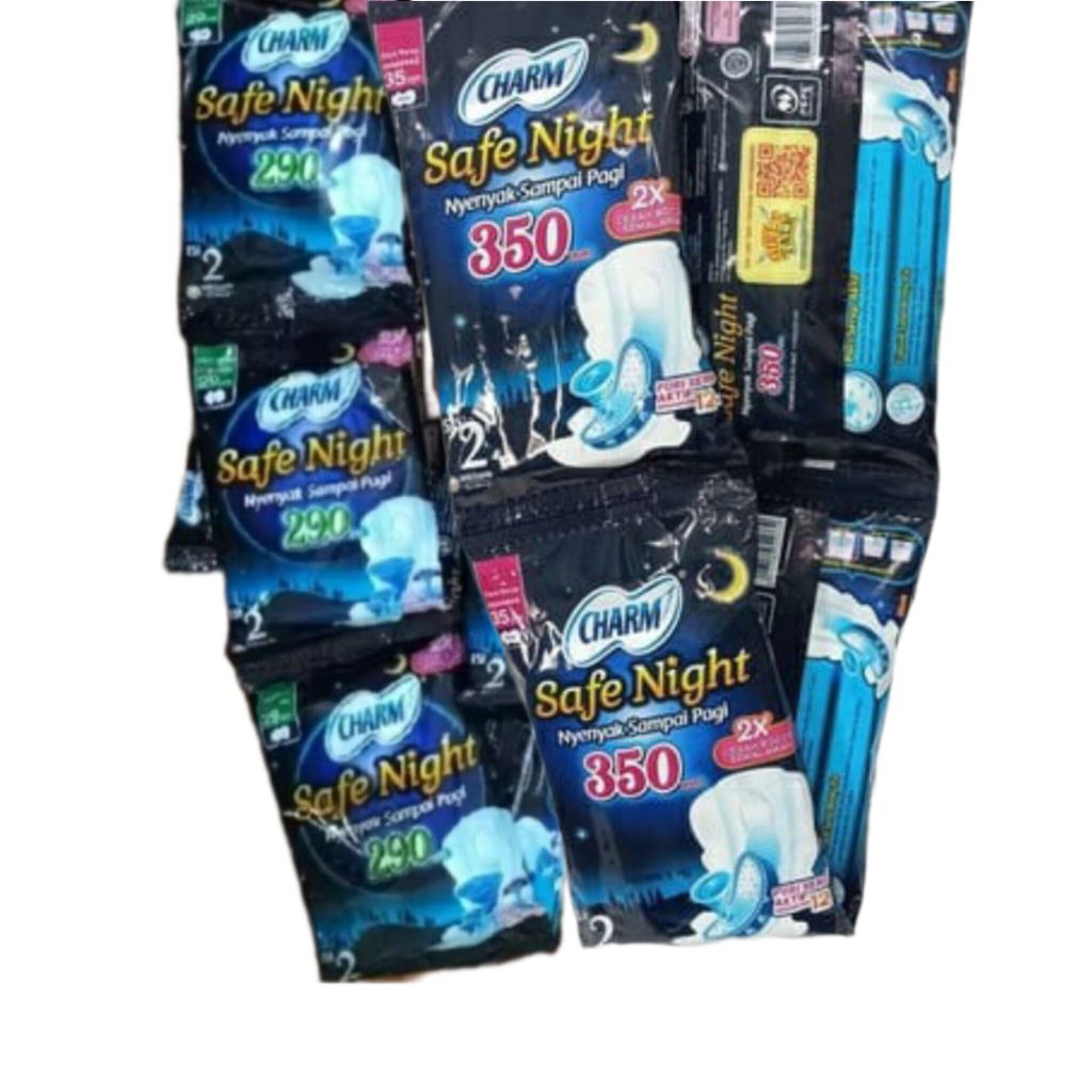 Hanovershop Pembalut Charm Safe Night 29 Cm Dan 35 Cm 2 Pads Renceng Isi 10Pcs