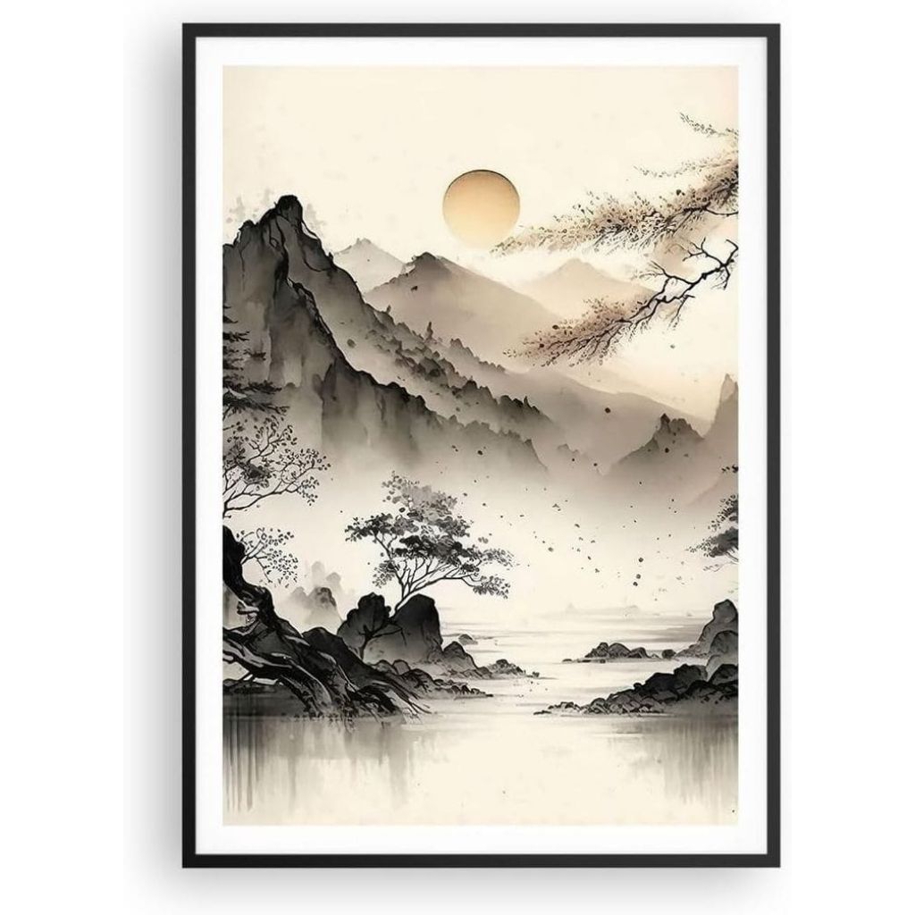 lukisan pemandangan nuansya jepang hiasan dinding kanvas akrilik siap pajang