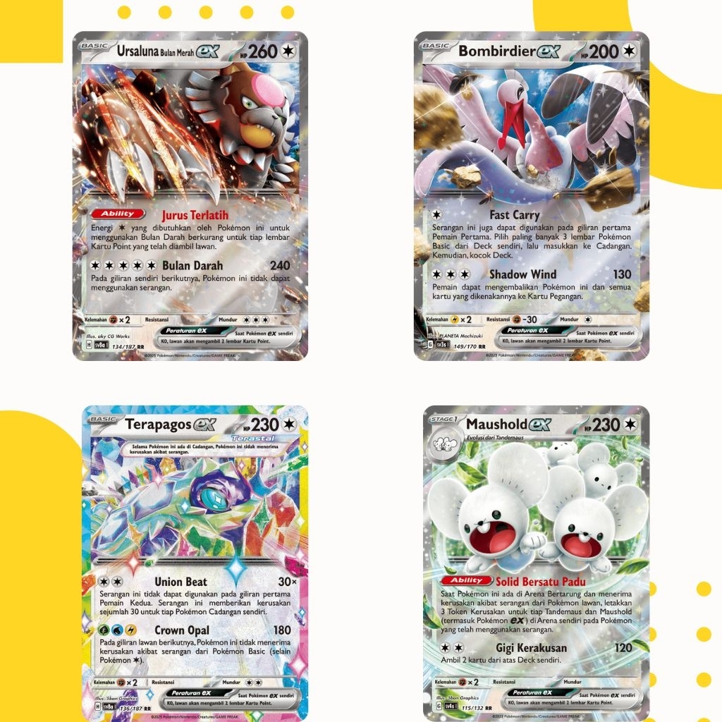 TCG POKEMON BAHASA INDONESIA Ursaluna Bulan Merah EX, Terapagos EX, Maushold EX, Bombirdier EX