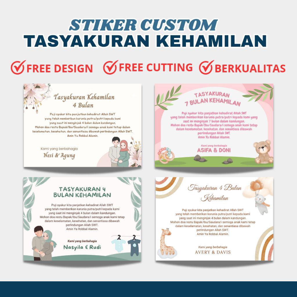 

STIKER TASYAKURAN KEHAMILAN 4/7 BULANAN FREE DESAIN FREE CUTTING/POTONG BAHAN CHROMO GLOSSY PREMIUM UKURAN 7X10CM DAN 10X14CM