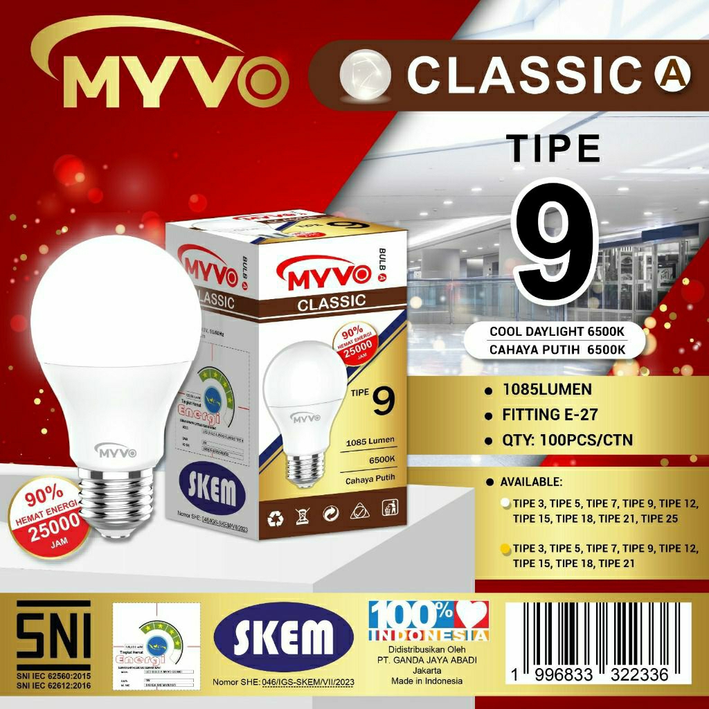 Lampu LED MYVO CLASSIC 9 WATT