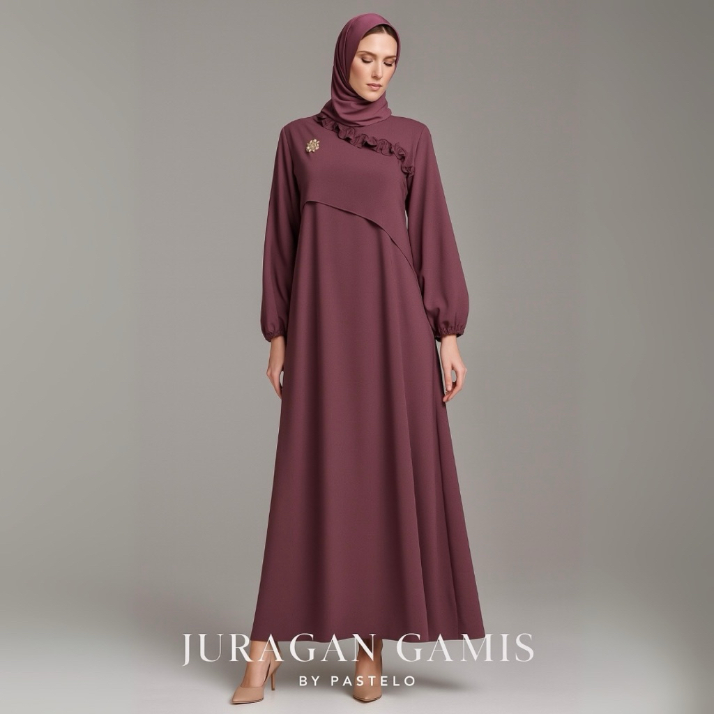 Gamis Lebaran Muslimah Delia by juragan gamis polos bahan Valinos ultimate anti UV cantik, adem,lemb