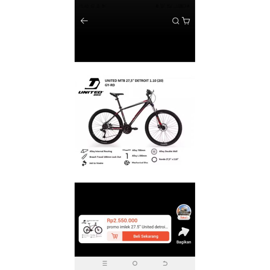 sepeda mtb united nucleus 4.0 ukuran 27.5 upgrade