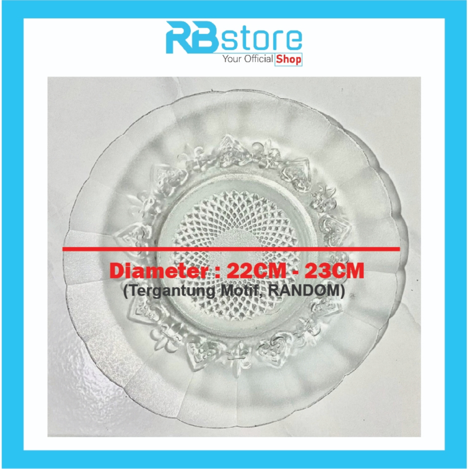 1Lusin Piring Kaca Beling isi 12 pcs Diameter 22-23cm Motif RANDOM - Super Murah Harga grosir
