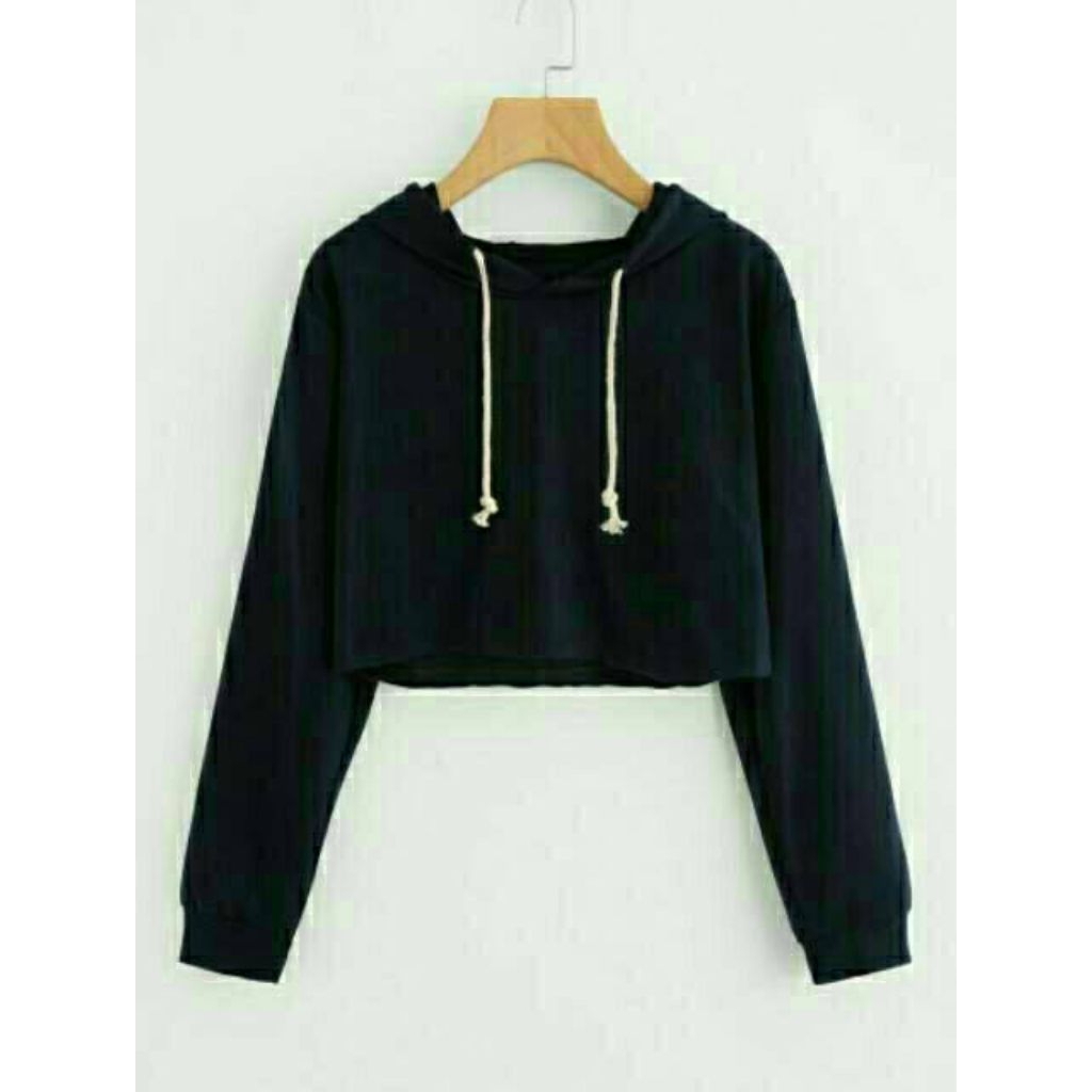 Sweater Hoodie Crop Wanita Polos