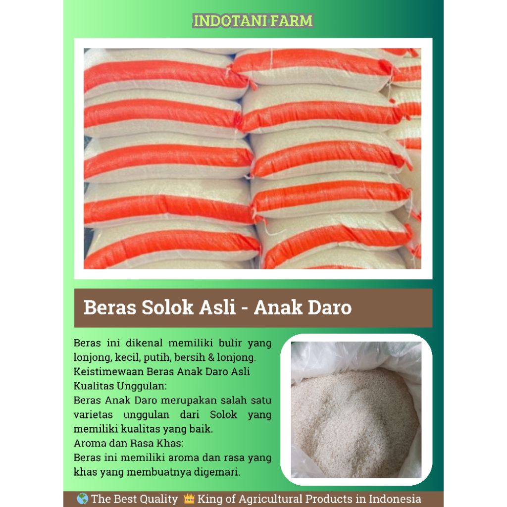 

INDOTANI_ Beras Solok Asli Anak Daro (Kualitas Terbaik)