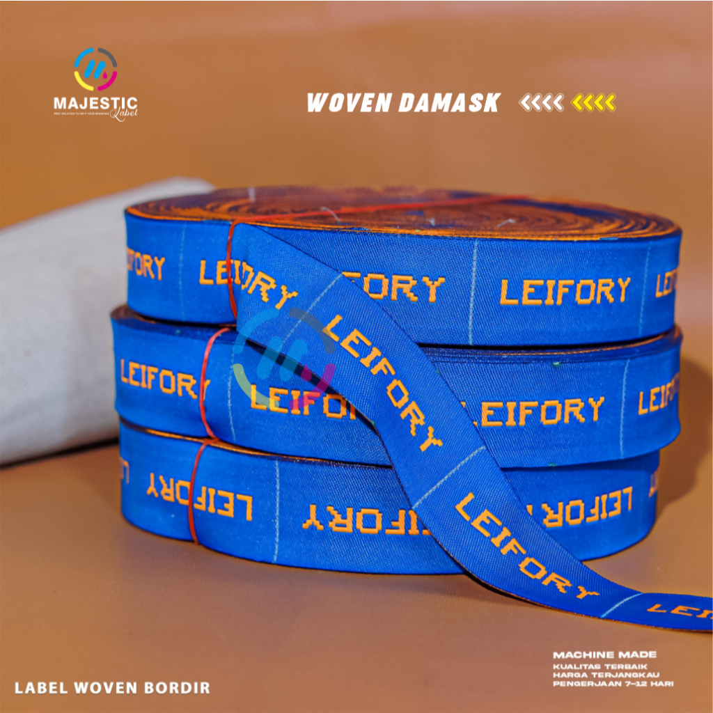 all size woven damask custom + label woven + label baju bordir + label tenun