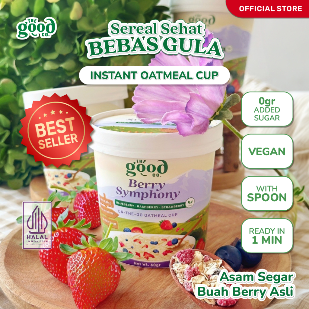 

The Good Co. Instant Oatmeal dalam Cup - Oatmeal "ENAK BANGET" Tanpa GULA - Berry Symphony 60 g | 3 Berry ASLI | VEGAN