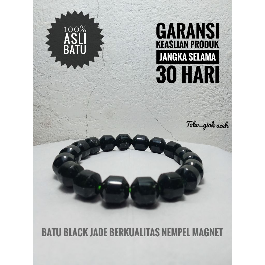 gelang black jade tembus model cutting dimensi 13mm original asli aceh