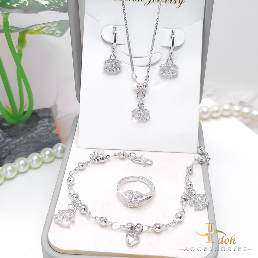 Set Anak Titanium Sudah Lengkap Motif CNL Permata Lapis Perak Perhiasan Anak Dan Remaja Anti Luntur 