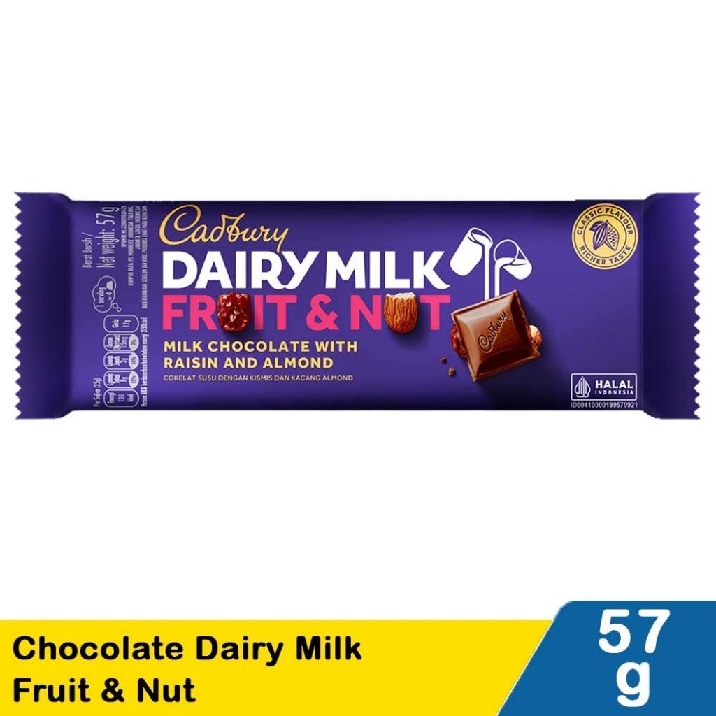 

Cadbury Cokelat Fruit & Nut 57gr Ed July 2026