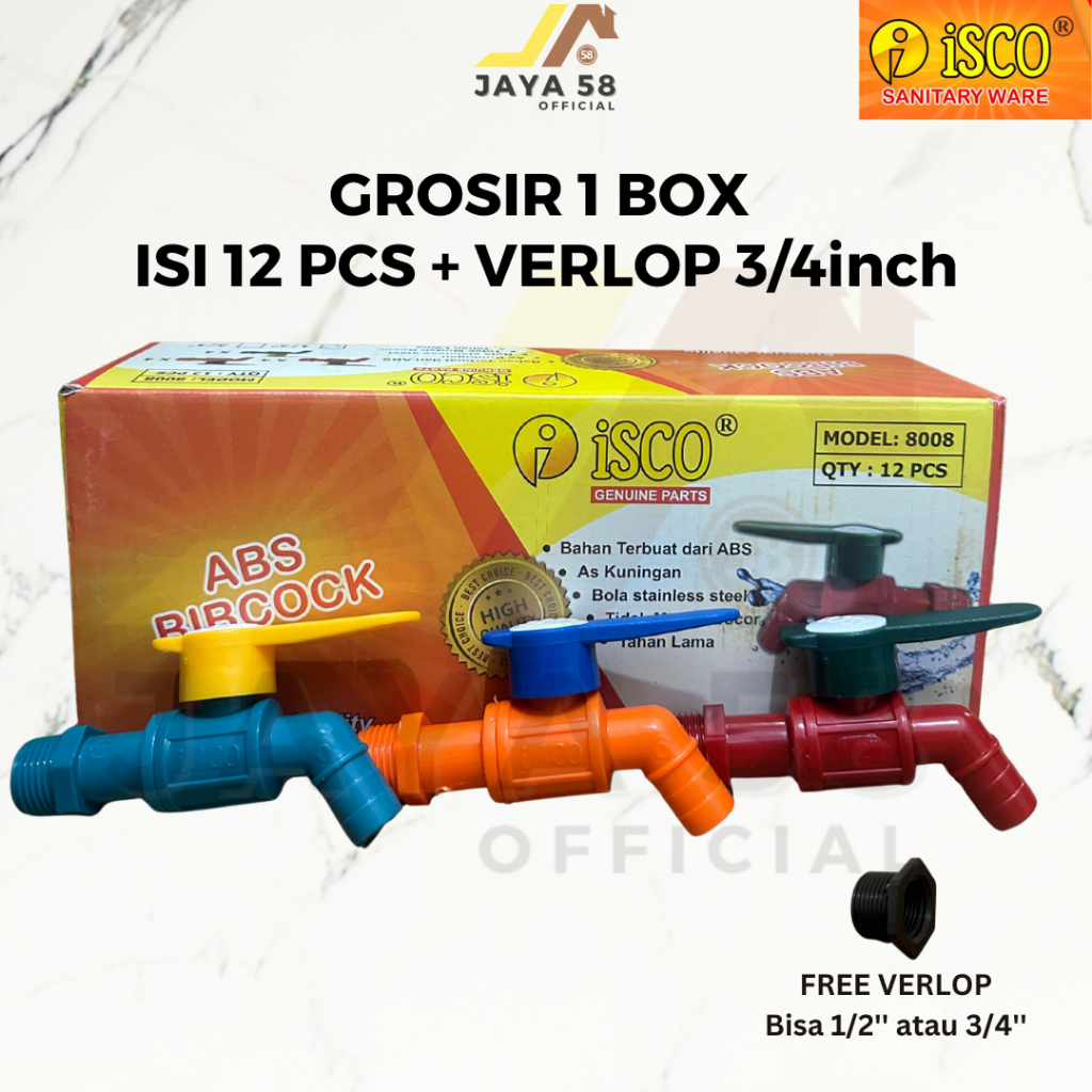 GROSIR 1 BOX 12 PCS Kran Air Taman Tembok ABS Bola Stainless Double Drat1/2 atau 3/4 Inch ISCO