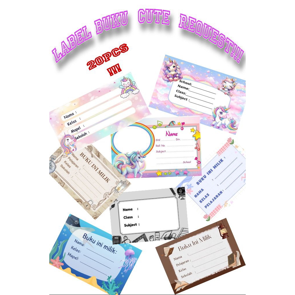 

(20PCS)STIKER BUKU/LABEL BUKU LUCU/LABEL NAMA/STIKER NAMA ANAK/NAME TAG STIKER/BUKU TULIS